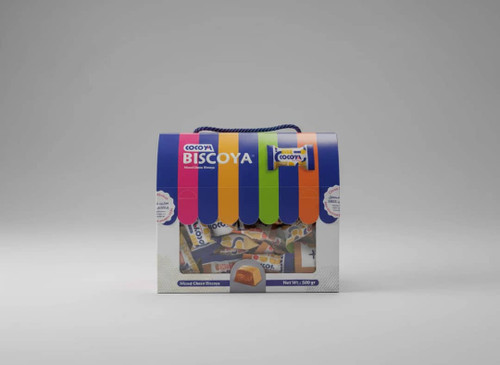 شکلات بیسکویا با مغز مخلوط کرم کنجد کره پسته کاکائو فندقی و کره بادام زمینی بصورت مجزا 500گرمی